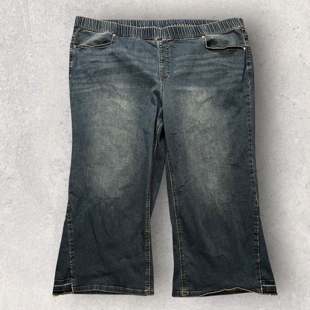 Isaac Mizrahi Live! Womens Jeans 30W Wide Leg Cropped Pull On Elastic Waist